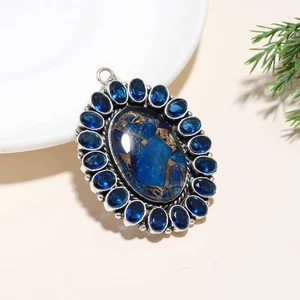 Blue Spiny Turquoise, Iolite Gemstones 925 Sterling Silver Jewelry Pendant Gift - Picture 1 of 4
