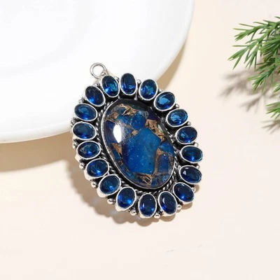 Blue Spiny Turquoise, Iolite Gemstones 925 Sterling Silver Jewelry Pendant Gift - Image 1 of 4