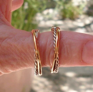 Current Item - David Yurman Crossover Hoop Earrings - 18K/925 - DY Backs - Picture 1 of 10