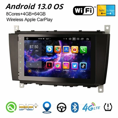 4+64GB Android 13 DAB+ Autoradio CarPlay Navi Mercedes C/G/CLC-Klasse W203 W463 - Bild 1 von 4