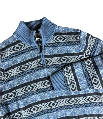 LL Bean 1/4 Zip Sweatshirt Mens L Nordic Fair Isle Knit Heavy Pullover - Image 1 of 4