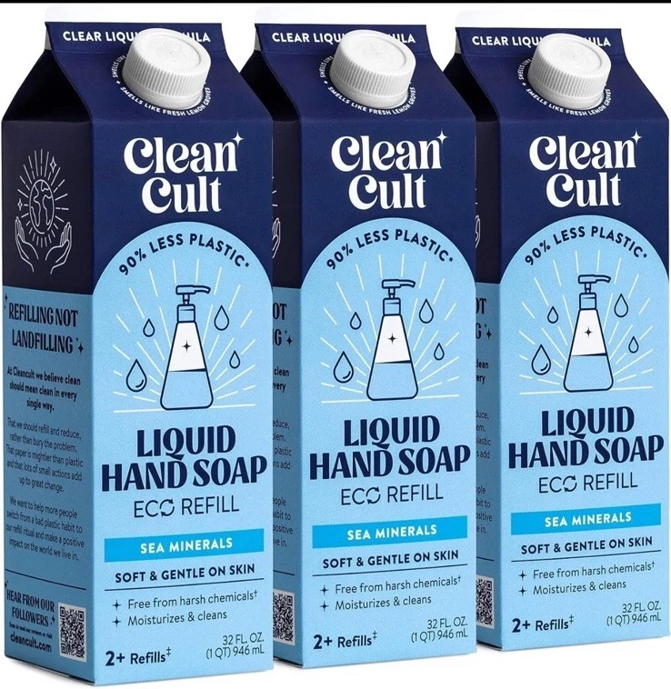 3x Clean Cult Liquid Hand Soap Refill , 32oz Each - Moisturizing Sea Minerals - Image 1 of 4