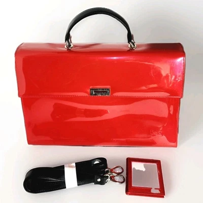 Bolso/Cartera/Tote Beijo Business Class Rojo Charol Grande Asa Superior Raro Nuevo de Lote Antiguo Foto 1 de 4