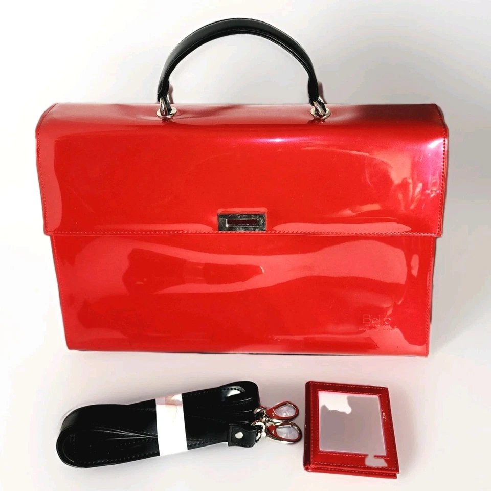 Bolso/Cartera/Tote Beijo Business Class Rojo Charol Grande Asa Superior Raro Nuevo de Lote Antiguo Foto 1 de 4