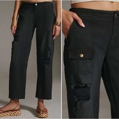 Pantalones de mezclilla Pilcro Anthropologie cargo desgastados pierna ancha 32 altos tiro bajo Foto 1 de 4