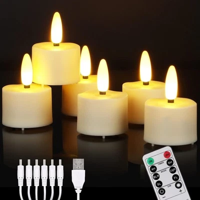 LED Teelichter, Teelichter mit Timer, Fernbedienung, USB, Flacker, 6er, warmweiß - Bild 1 von 2