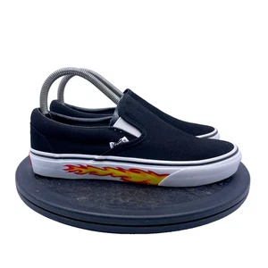Vans Classic Slip-On Black Flame Skate Sneakers Shoes Size Mens 6w W 7.5W - Picture 1 of 9