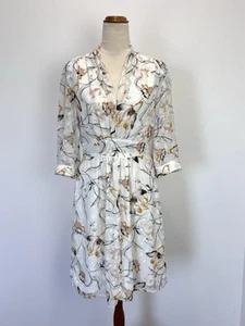 Basque Womens Dress 8 S Pretty White Shimmer Floral Pencil Office Party Evening - Bild 1 von 14