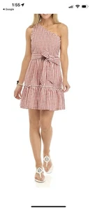 Women's Crown & Ivy One Shoulder Gingham Yarn Dyed Dress in Red Sz 2 - Picture 1 of 7