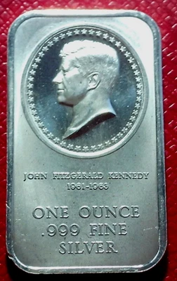 Barra camafeo John Fitzgerald Kennedy-Madison Mint 1 oz Troy plata pura .999 Foto 1 de 3