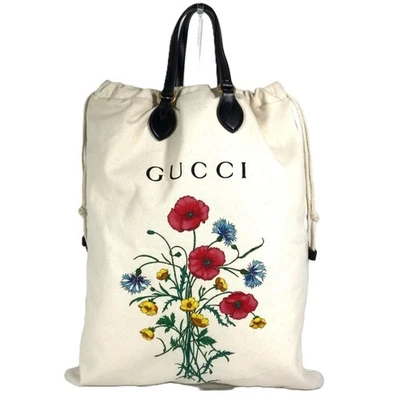 GUCCI 552403 Flower Flora Chateau Marmont Drawstring Tote Bag, Leather/Canvas Sh - Image 1 of 4