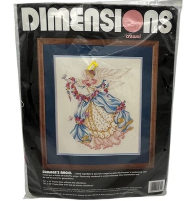 Dimensions Crewel Embroidery Kit Summers Angel 14"x16" Gold Thread Vintage 1994 - Image 1 of 4