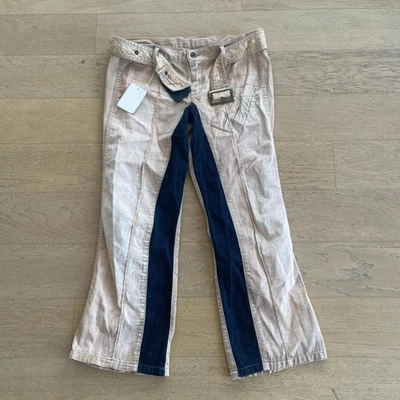 Брюки-расклешенные с заниженной талией Diesel Y2K желтовато-коричневые и кремовые с контрастными панелями - Изображение 1 из 3