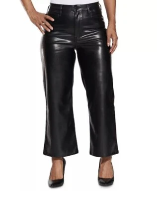 娃娃屋女式纯素皮革阔腿裤纯色黑色,5 码 — 第 1/4 张图片