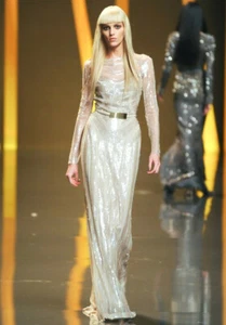 Vestido ELIE SAAB Rosa Pálido Lentejuelas Adornado Con Cuentas Manga Larga 40 6 - Imagen 1 de 9
