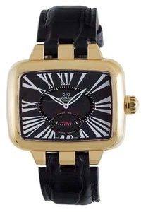 Gio Monaco Women's 215G-A Hollywood Gold IP Roman Numbers Black Leather Watch  - Picture 1 of 11