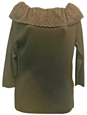 Usado en Excelente Condición Cyrus Elegante Cuello Encaje Negro Rayón Nylon Tejido Elástico TOP M Envío Gratis Foto 1 de 4