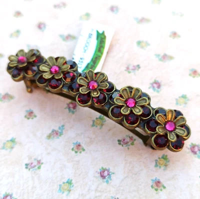 Pinza de pelo Michal Negrin rojo lúpulo rosa flores y cristales de Swarovski nueva con etiquetas caja de regalo Foto 1 de 4