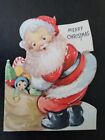 Vintage Gibson Weihnachtsgrußkarte gestiebener Weihnachtsmann Spielzeugtasche Puppe Süßigkeiten 