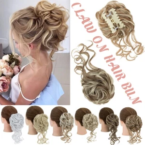 Claw Clip In Messy Bun Curly Hairpiece Scrunchie Updo Highlight Hair Extension - Picture 1 of 43
