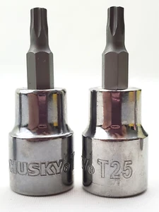 Lot of 2 Husky T25 Tamper Proof Torx Bit Sockets 3/8" Drive - Picture 1 of 7