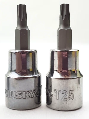 Lot of 2 Husky T25 Tamper Proof Torx Bit Sockets 3/8" Drive - Image 1 of 4