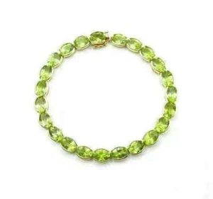 Engagement Oval Cut Lab-Created Peridot Tennis Bracelet 14k Rose Gold Plated 7" - Picture 1 of 4