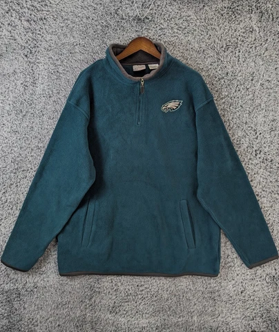 Philadelphia Eagles Jacket Mens Large Reebok  Fleece 1/4 Zip Pullover Vintage Cover