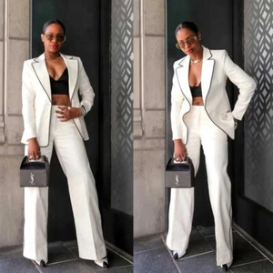 White Women's Suits Formal Business Office Lady Work Wear Blazer Straight Pant - Picture 1 of 12