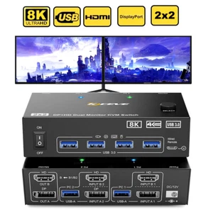 2X2 Dual Monitor HDMI KVM Switch 4K 60Hz 2 Port USB KVM Umschalter für 2 Computer - Bild 1 von 25