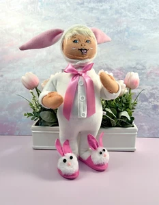 Annalee 14” Doll 2019 Easter Bunny Kid With Blonde Hair & Bunny Slippers Ralphie - Picture 1 of 10