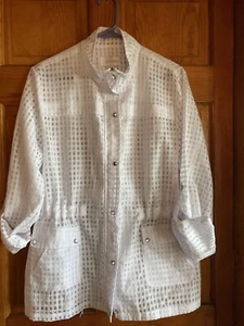Erin London women’s L White jacket pit-pit 22.5” length 29” Mirrored Buttons - Picture 1 of 6