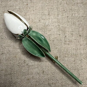 Vintage Signed Sandor Co. Yellow Rose Enamel Flower Brooch Pin - Picture 1 of 4