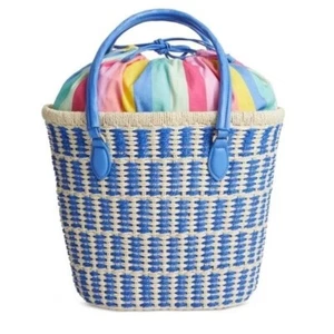On 34th Isabellaa Straw Tote Basket Bag Created for Macy's Size One Blue Tan - Picture 1 of 1