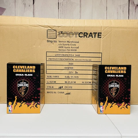 36 Cleveland Cavaliers NBA Chalk Glasses W/ Ping Pong Balls 1 CASE Sports Crate Cover