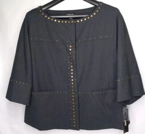 DKNY Donna Karan New York Women's Gray Wool Bronze Metal Studded Blazer Size 12 - Picture 1 of 13