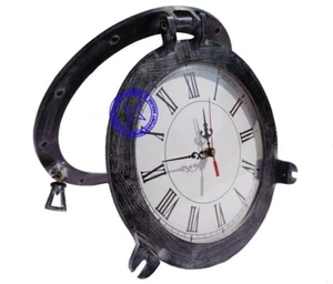 Beautiful Clock Black Antique Marine Ship Porthole Wall Decor Clock 12" inch ST - Picture 1 of 6