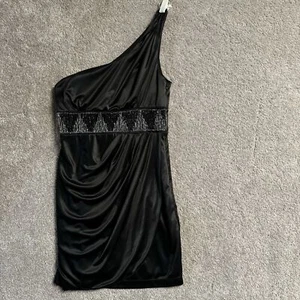 Y2K Dress Size 9 One Shoulder Draped Beaded Sleek Sultry Bodycon Glam Party Prom - Picture 1 of 12