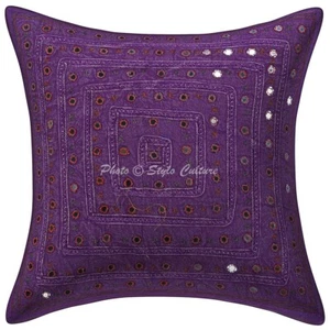 Ethnic Cushion Cover Bohemian Embroidered 16 x 16 in Hippie Sofa Car Pillow Case - Picture 1 of 5
