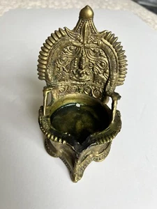 Vintage Brass Goddess Kamakshi Diya Worship Engraved Divine Oil Lamp Handcrafted - Picture 1 of 4