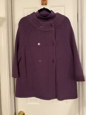 Talbots Woman Petites 2X Purple Double Breasted Cardigan and Matching Turtleneck - Image 1 of 4
