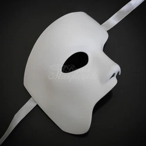 Mens Half Face Phantom of the Opera Venetian Costume Masquerade Mask [White] - Picture 1 of 4