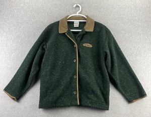 Artisans Medium Green Wool Blend Button Jacket Brown Suede Collar Made USA Coat - Picture 1 of 13