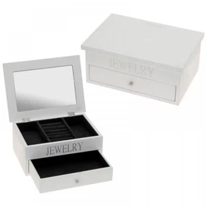 Wooden White Jewellery Box Chest Case Necklace Bracelet Storage Organiser Gift - Picture 1 of 1