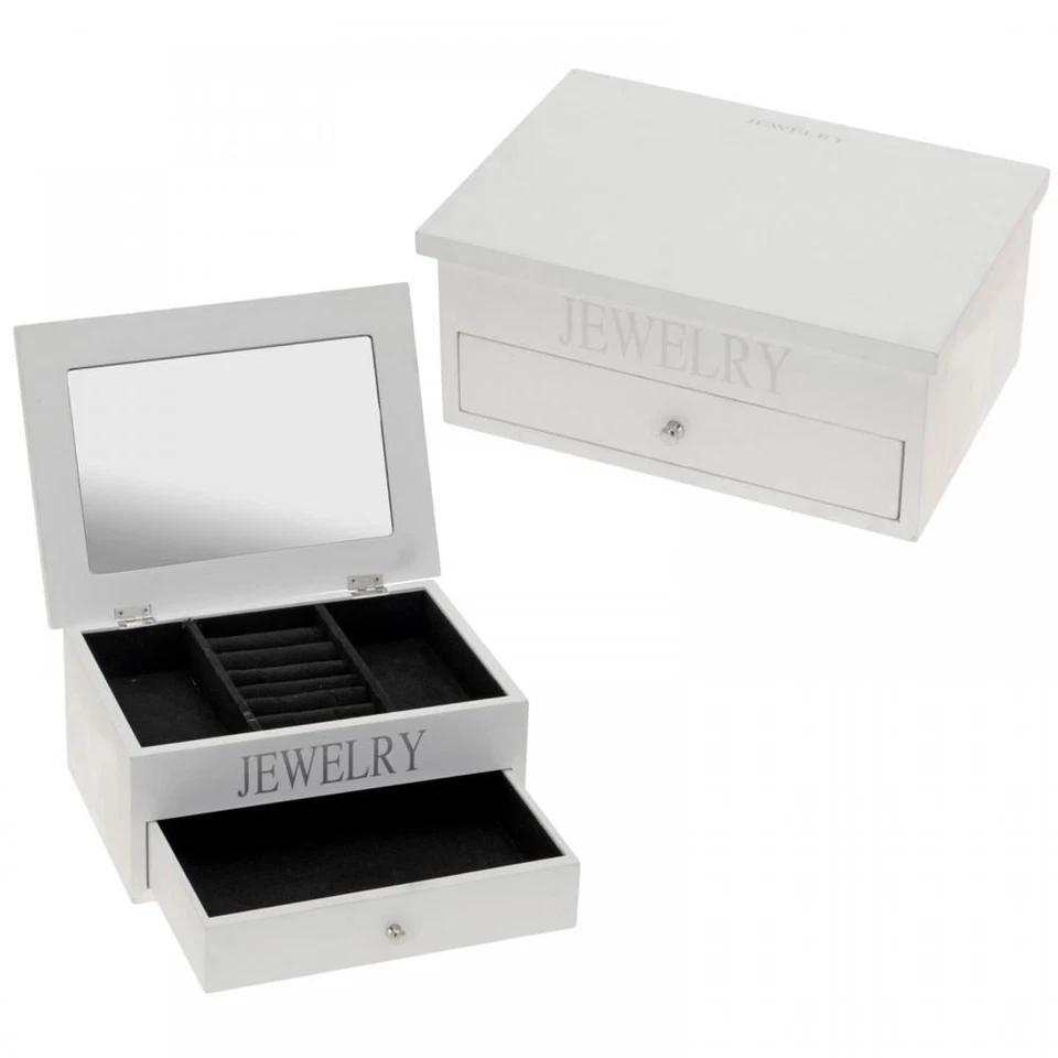 Wooden White Jewellery Box Chest Case Necklace Bracelet Storage Organiser Gift - Image 1 of 1