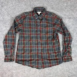 LL Bean Mens Shirt Small Gray Red Flannel Plaid Button Front Long Sleeve Outdoor - Picture 1 of 10