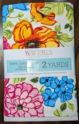 Waverly Inspirations 2 Yards 100% Cotton Duck Fabric Floral Print on White.  - Image 1 of 2