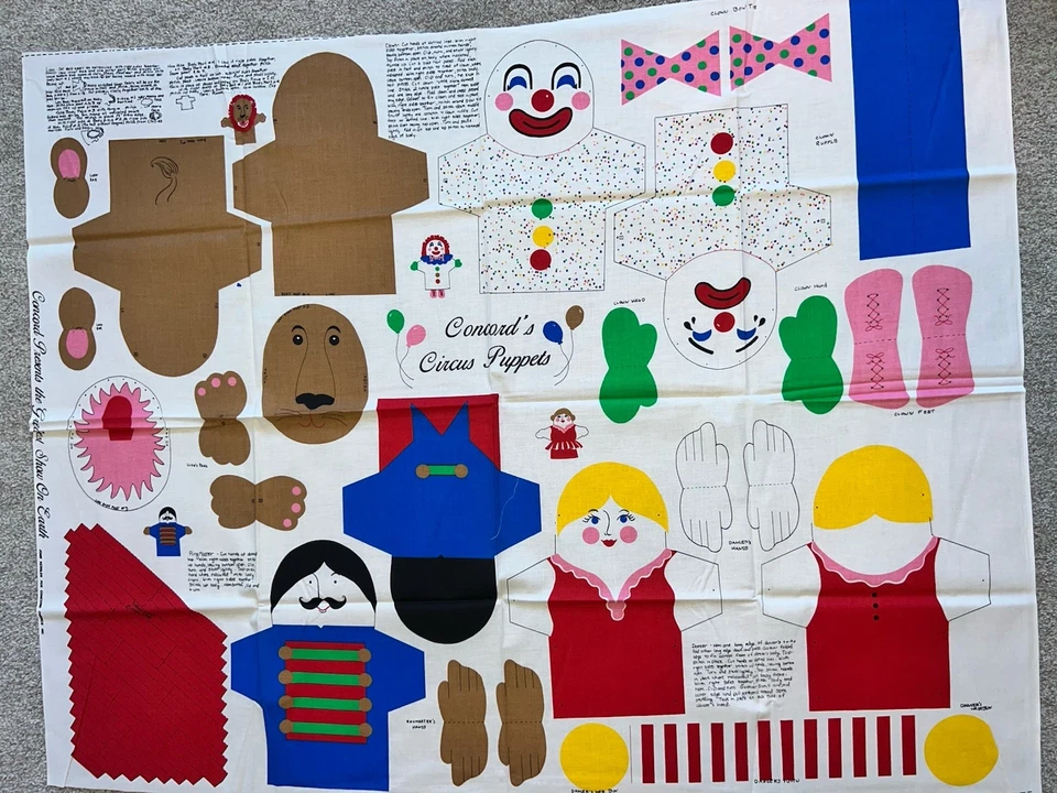 Concords Circus Puppets The Greatest Show Joan Kessler Cotton Fabric Panel 44x34 - Image 1 of 4