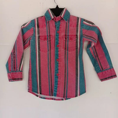 Vintage Wrangler Brush popper Shirt Boy Sz 5 Western Rodeo Retro Festival Stripe - Image 1 of 4