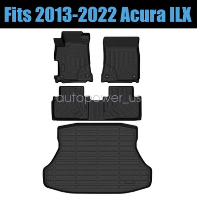 For 2013-2022 Acura ILX 3D TPE Floor Mats Liners & Trunk Cargo Liner Black 4Pcs — 第 1/4 张图片